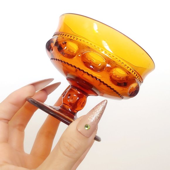 MCM Midcentury Glass Compote Candy Dish Vintage Trinket Dish Amber Glass - Picture 1 of 2